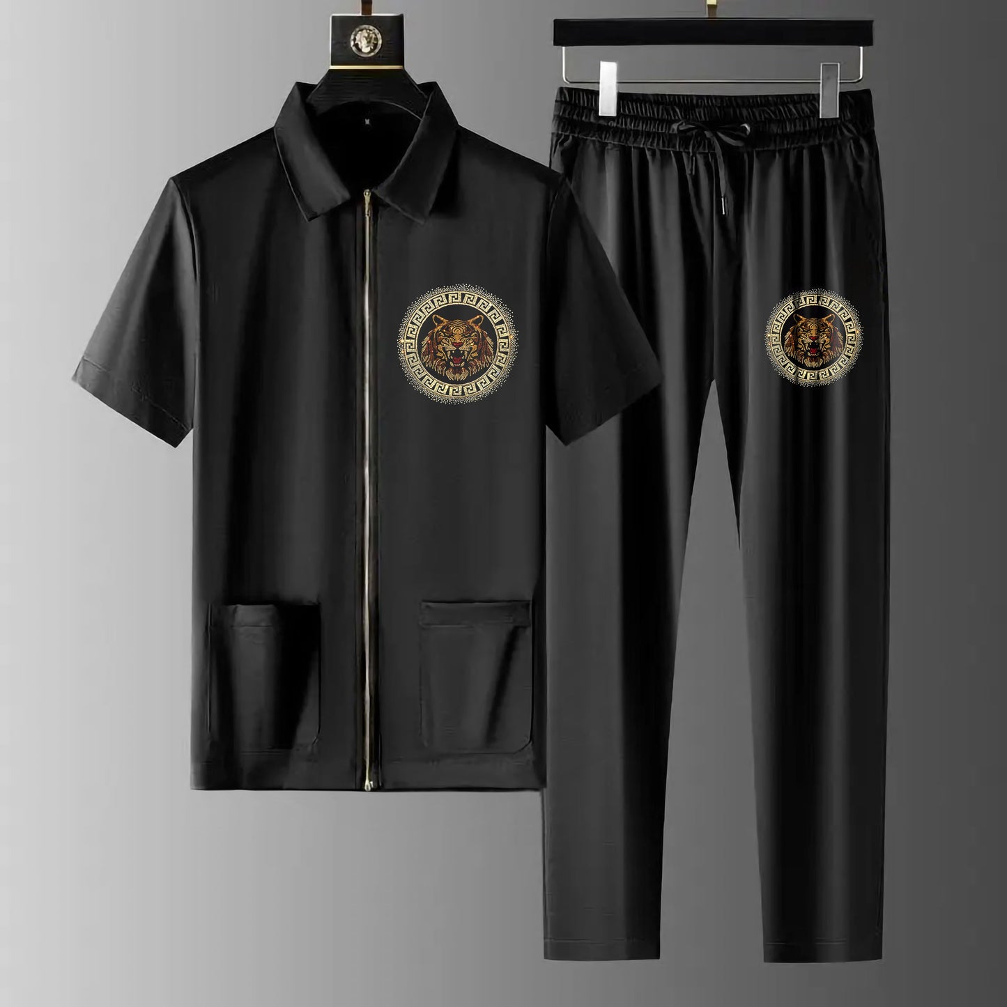 Luxury Men Zipper Rhinestone Co-Ord Set (TIGER 3)