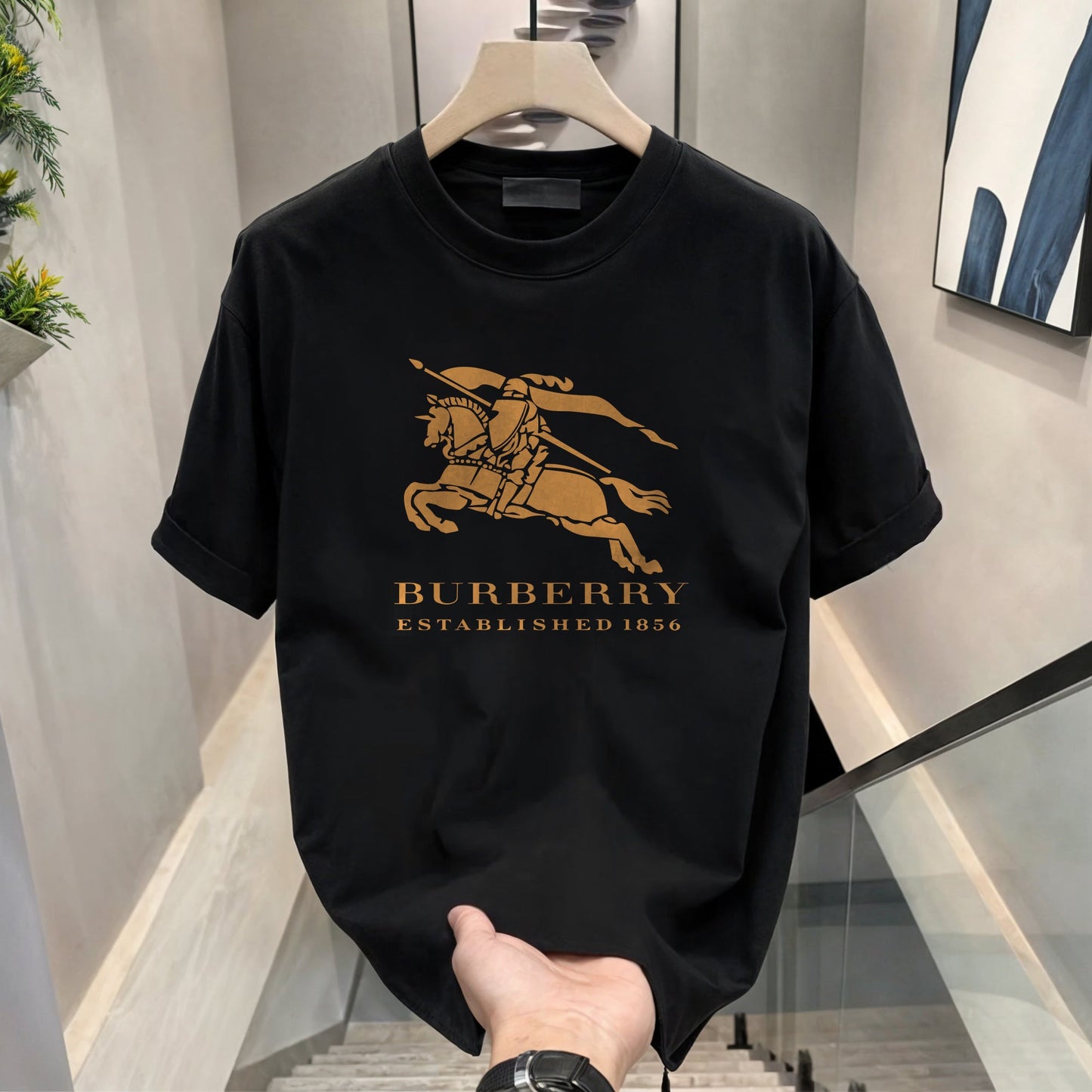 Men's Brand Premium Selling T-Shirt (BD-AMIRI+ BURBERRY GOLD)