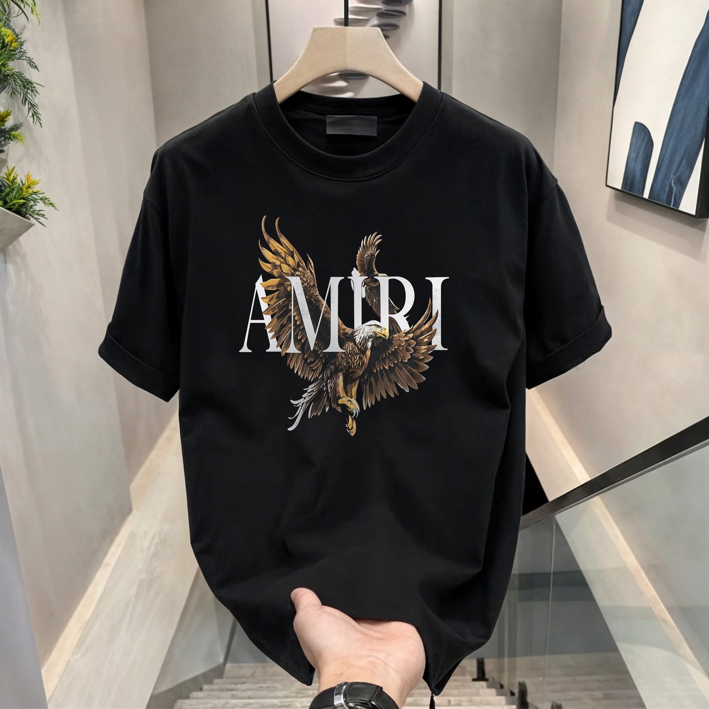 Men's Brand Premium Selling T-Shirt (BD-AMIRI+ ARMANI GREY)