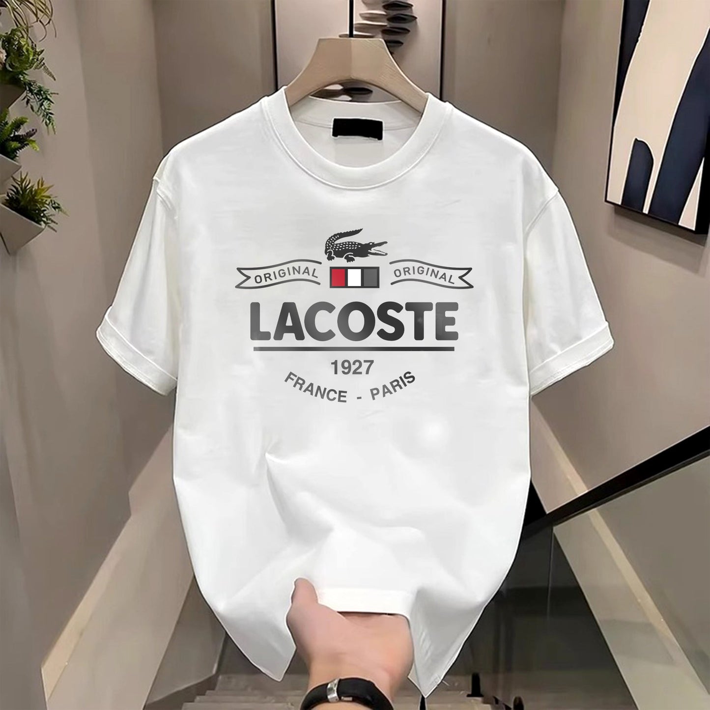 Men's Brand Premium Selling T-Shirt (BD-BLUE ARMOUR+LACOSTE PARIS)