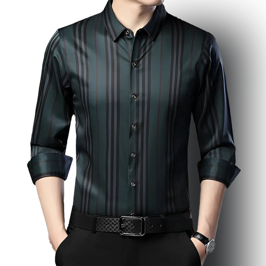 Forest Edge Stripe Cotton Shirt (GREY L)