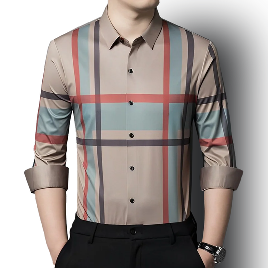 Creamy Fusion Cotton Check Shirt (PEACH)
