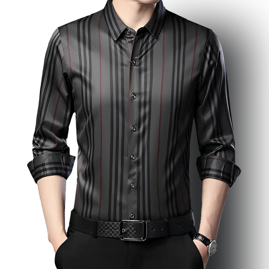Forest Edge Stripe Cotton Shirt (BROWN L)
