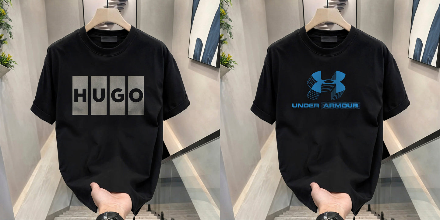 Men's Brand Premium Selling T-Shirt (BD-BLUE ARMOUR+HUGO BOX)