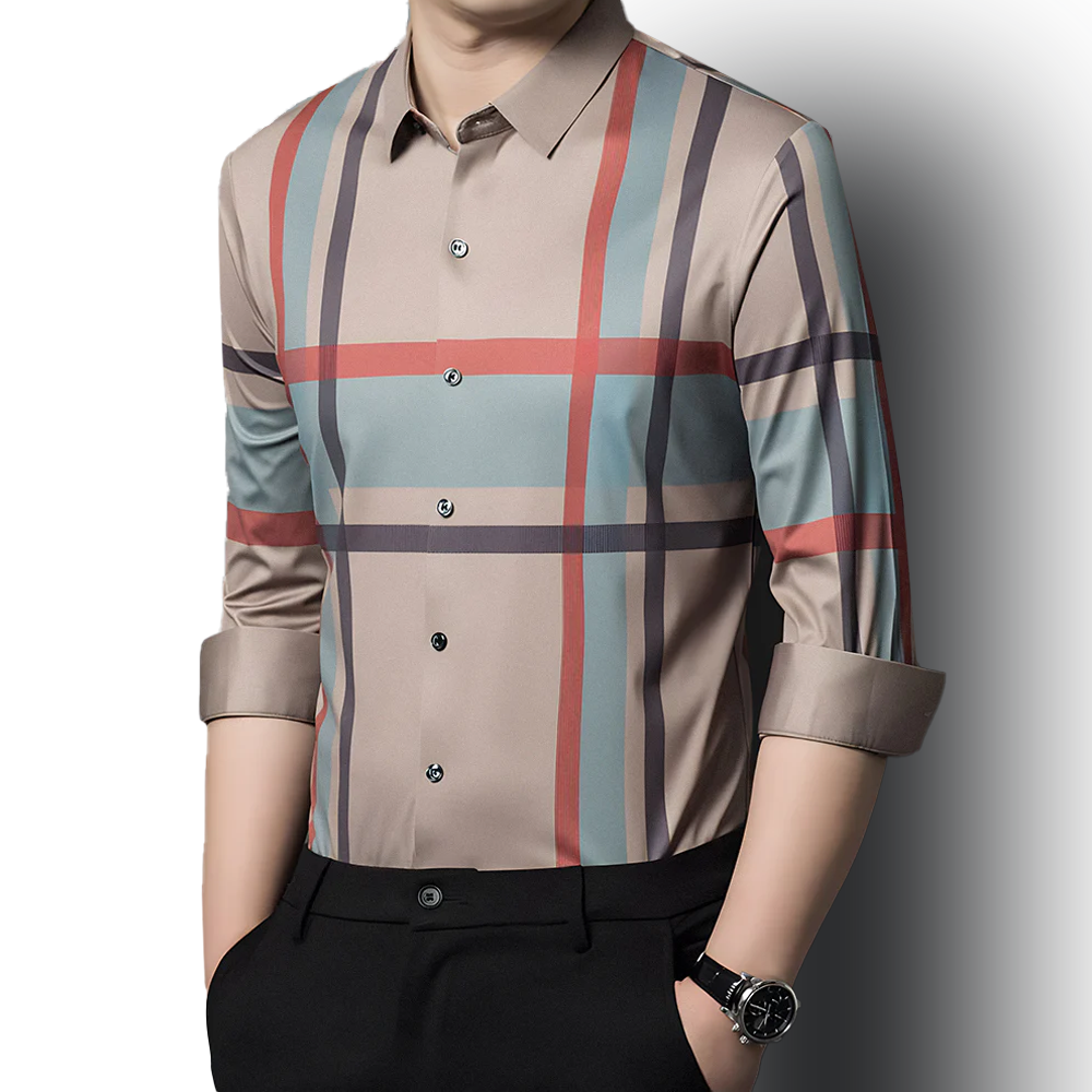 Creamy Fusion Cotton Check Shirt (PEACH)