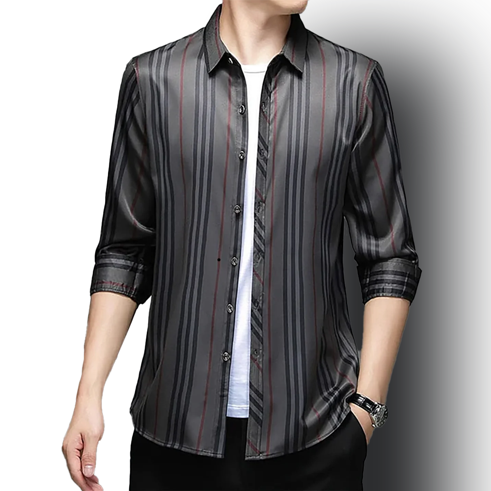 Forest Edge Stripe Cotton Shirt (BROWN L)