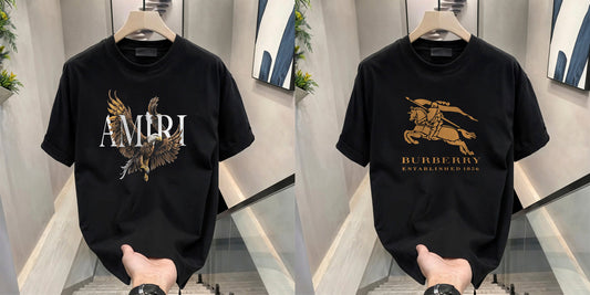 Men's Brand Premium Selling T-Shirt (BD-AMIRI+ BURBERRY GOLD)