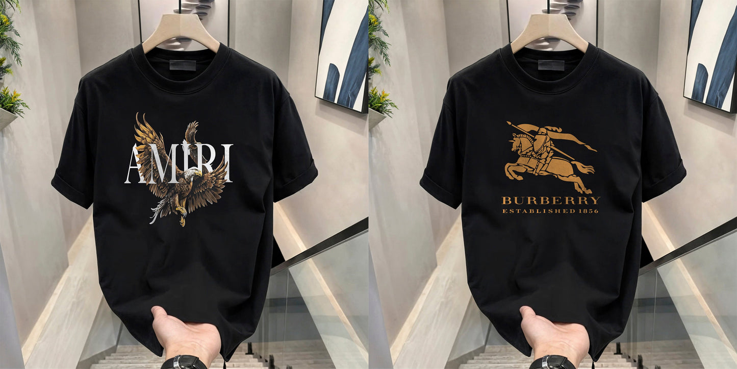 Men's Brand Premium Selling T-Shirt (BD-AMIRI+BURBERRY GOLD)