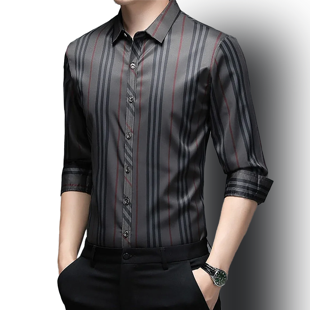 Forest Edge Stripe Cotton Shirt (BROWN L)