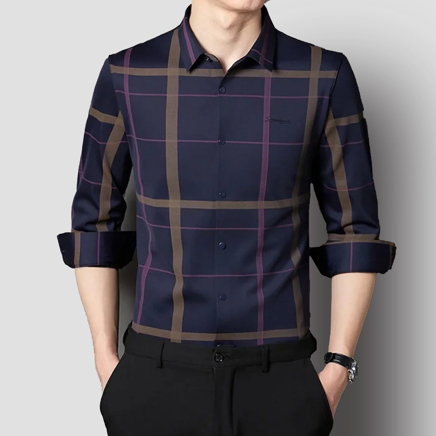 Azure Skyline Men's Premium Cotton Check Shirt (BLUE G)