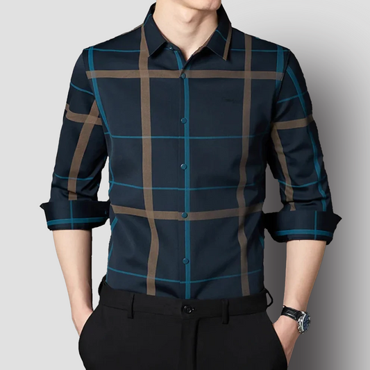 Azure Skyline Men's Premium Cotton Check Shirt (BLUE G)