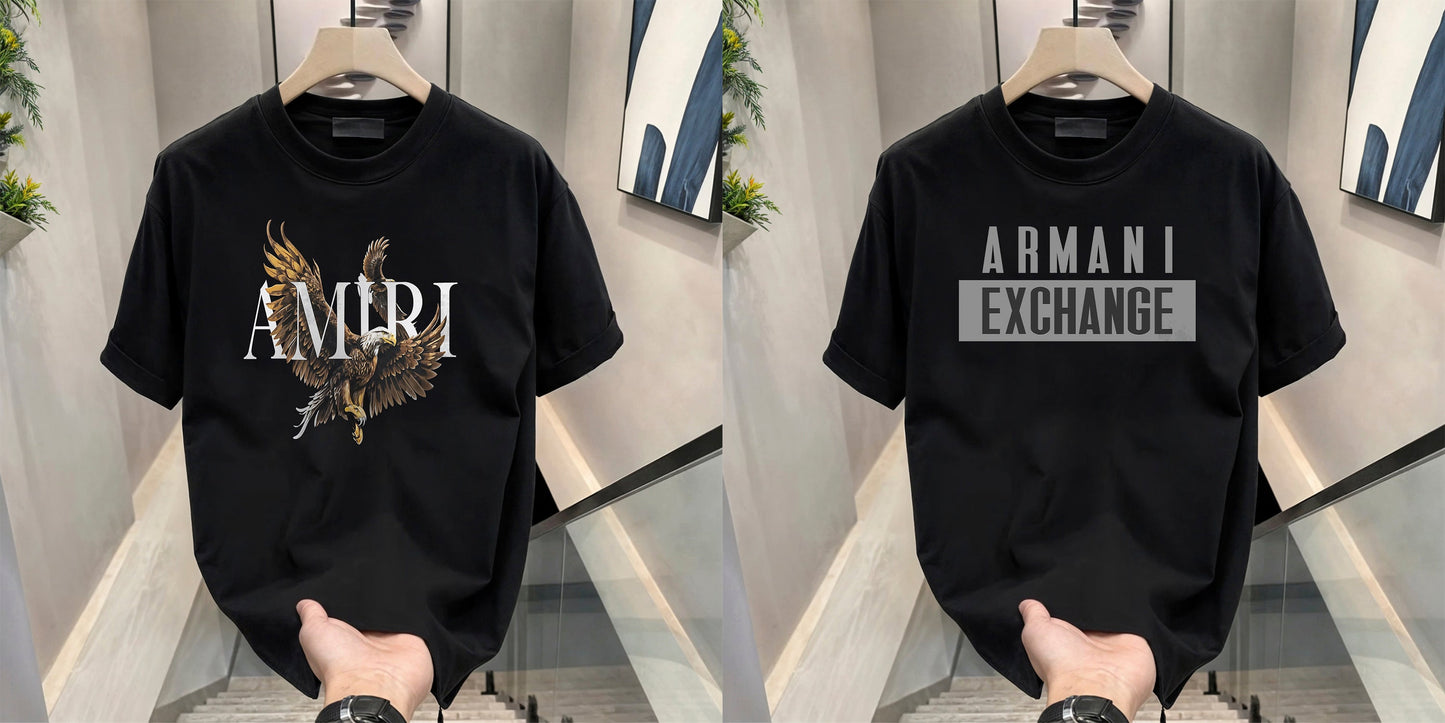 Men's Brand Premium Selling T-Shirt (BD-AMIRI+ ARMANI GREY)
