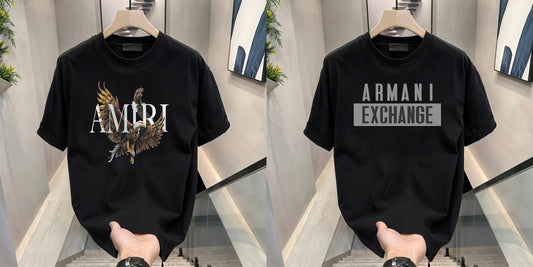 Men's Brand Premium Selling T-Shirt (BD-AMIRI+ ARMANI GREY)