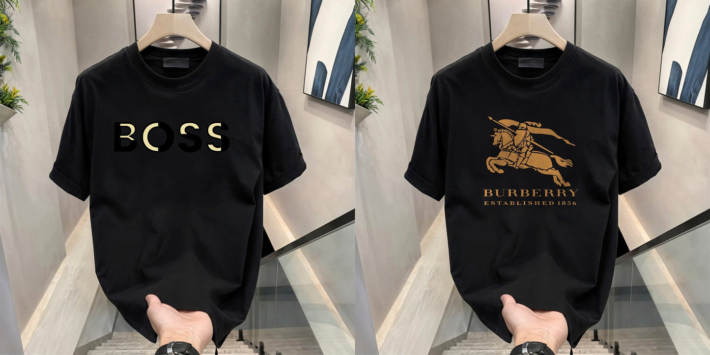 Men's Brand Premium Selling T-Shirt (BD-GOLD BOSS+BURBERRY GOLD)
