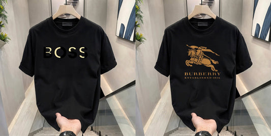 Men's Brand Premium Selling T-Shirt (BD-GOLD BOSS+BURBERRY GOLD)