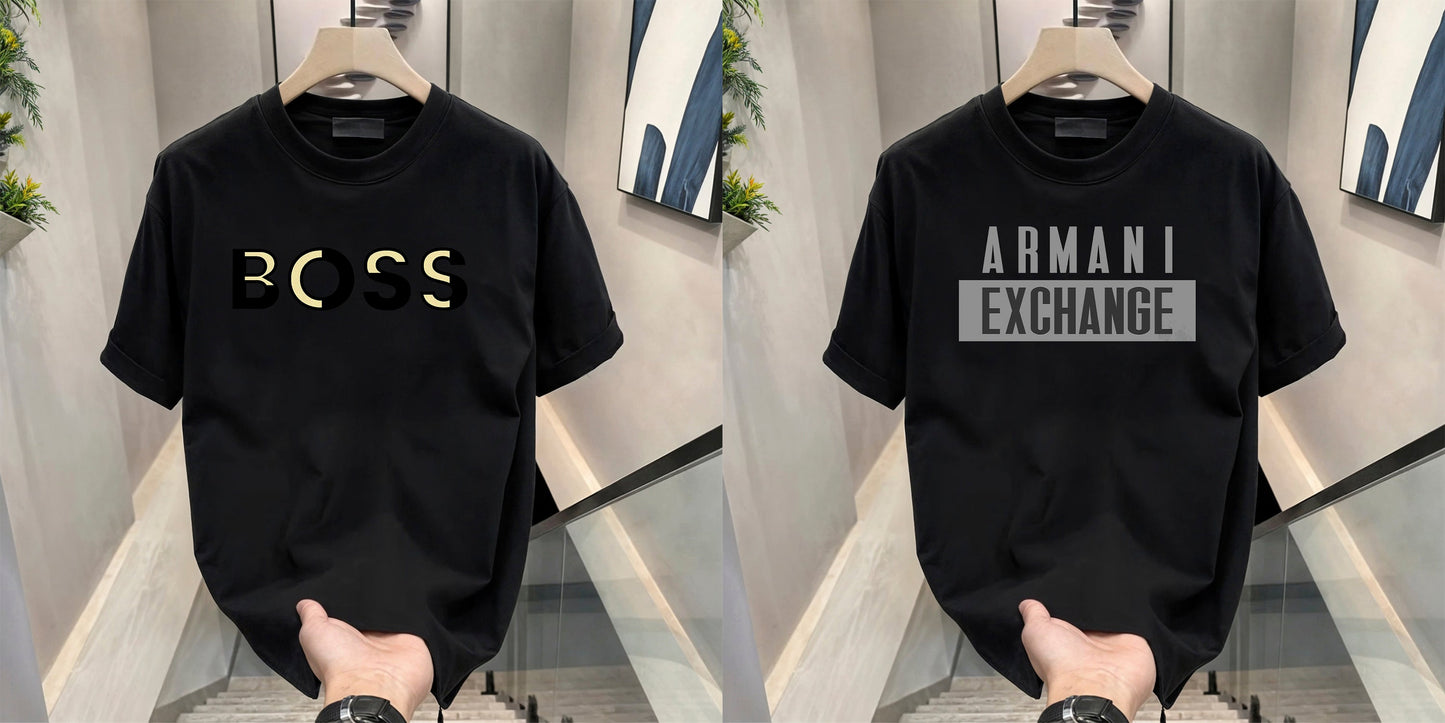 Men's Brand Premium Selling T-Shirt (BD-GOLD BOSS+ARMANI GREY)