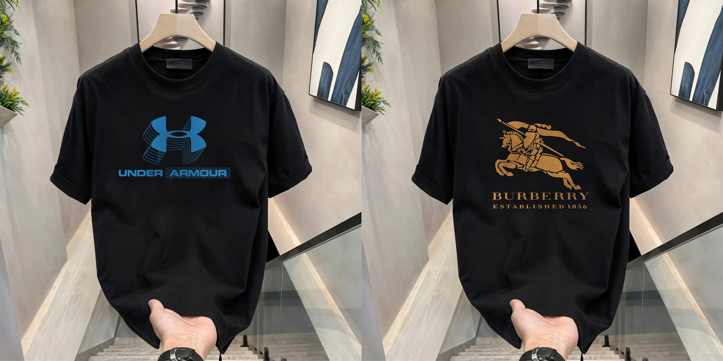 Men's Brand Premium Selling T-Shirt (BD-BLUE ARMOUR+BURBERRY GOLD)
