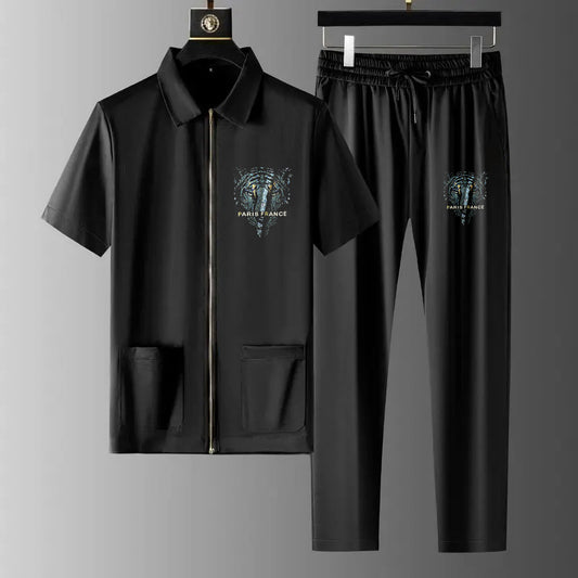 Luxury Men Zipper Rhinestone Co-Ord Set (PARIS)