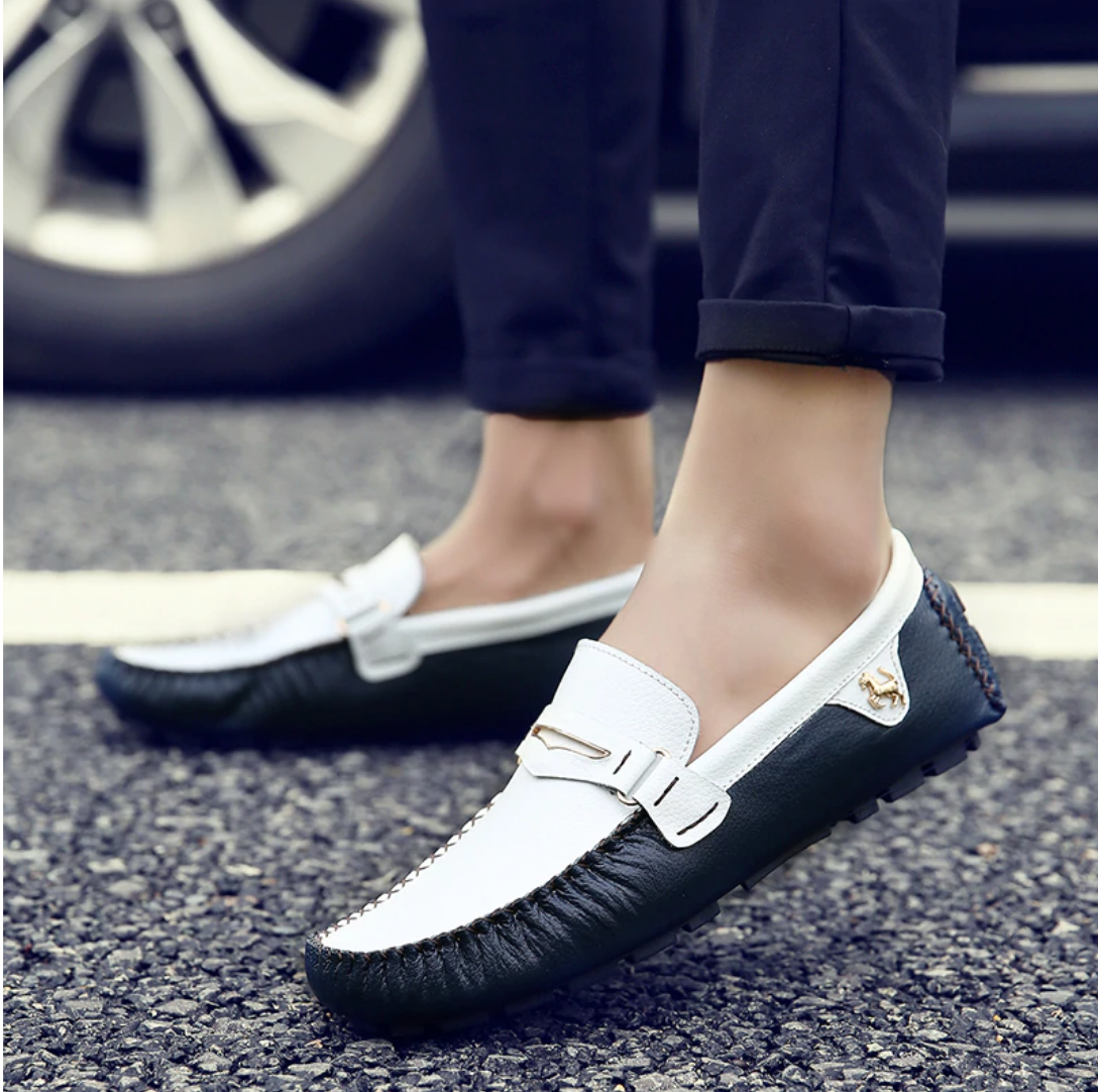The Men White And Blue Designer Loafer Shoes