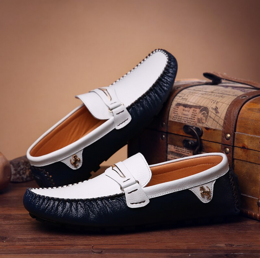The Men White And Blue Designer Loafer Shoes