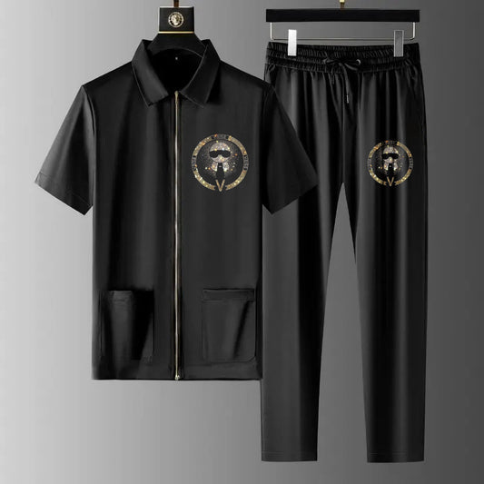 Luxury Men Zipper Rhinestone Co-Ord Set (TIE)
