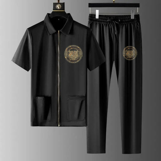 Luxury Men Zipper Rhinestone Co-Ord Set (TIGER 2)