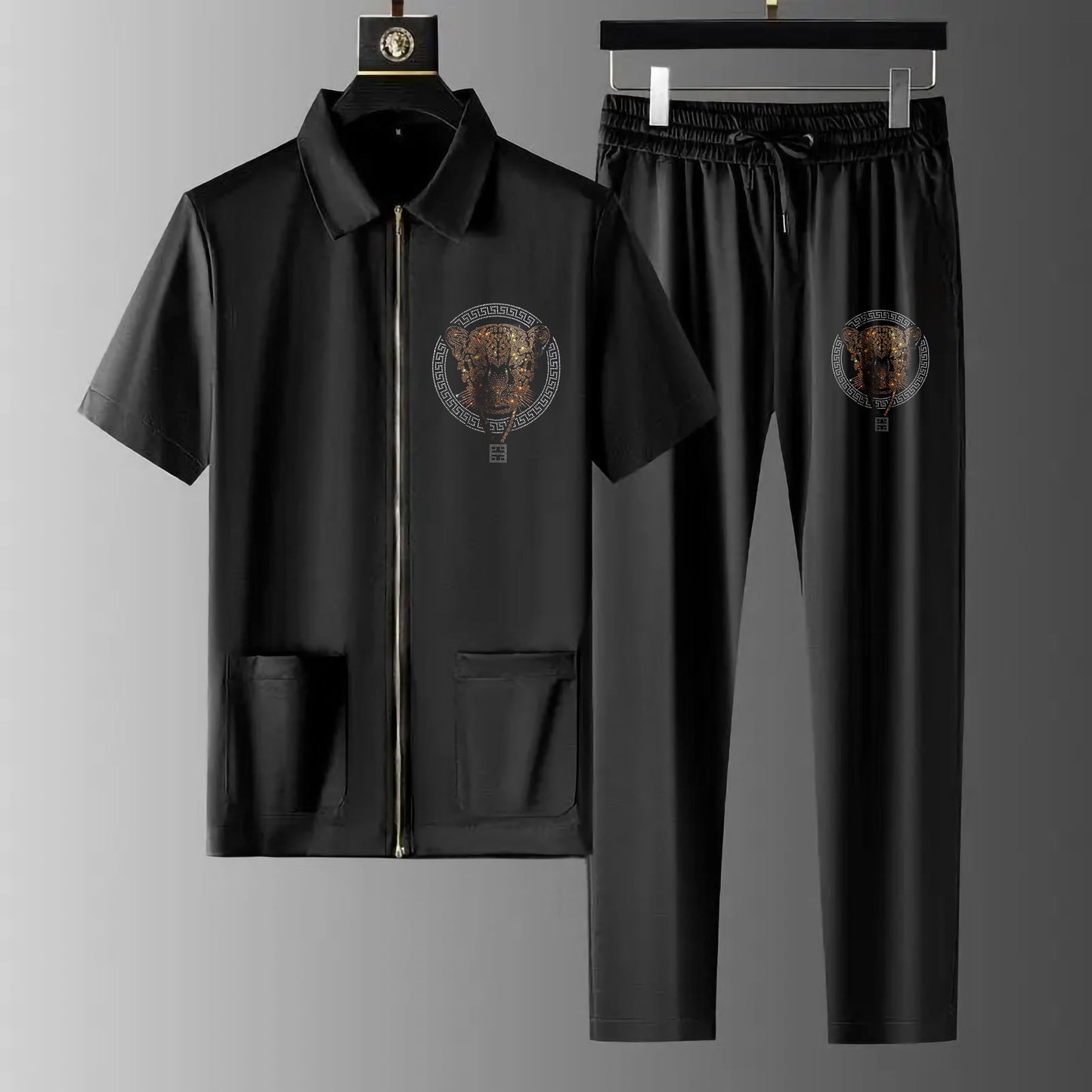 Luxury Men Zipper Rhinestone Co-Ord Set (TIGERLOCK)