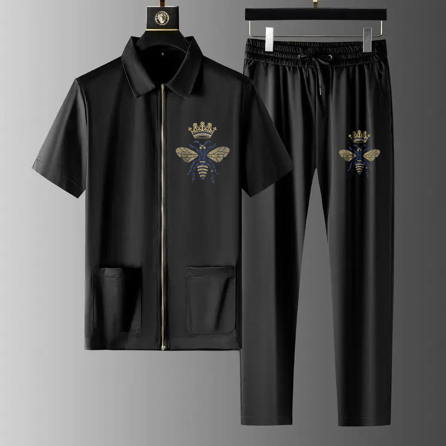 Luxury Men Zipper Rhinestone Co-Ord Set (Butterfly)