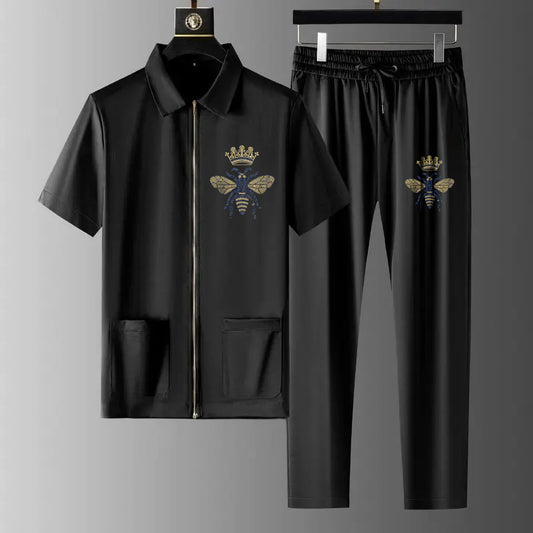 Luxury Men Zipper Rhinestone Co-Ord Set (Butterfly)