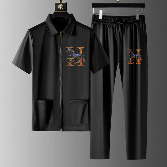 Luxury Men Zipper Rhinestone Co-Ord Set (HORSE)